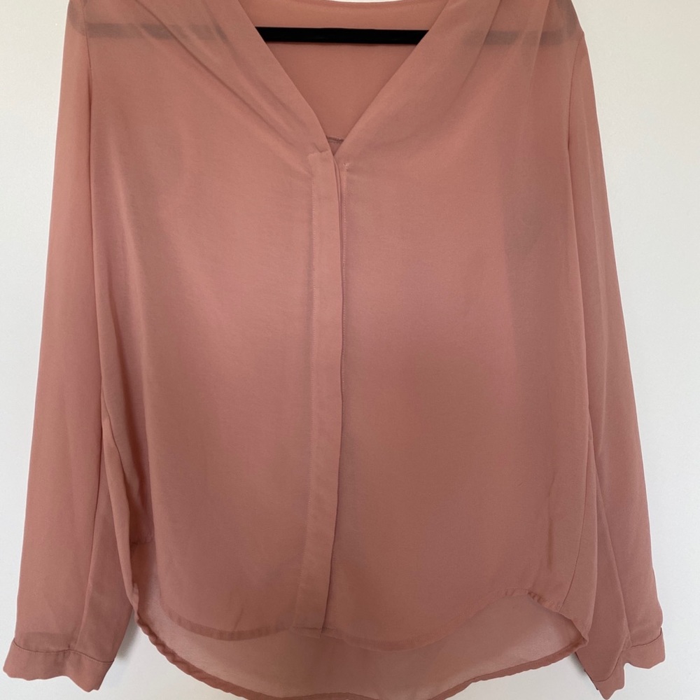 Pink See-Through V Neck Long Sleeve size Medium
